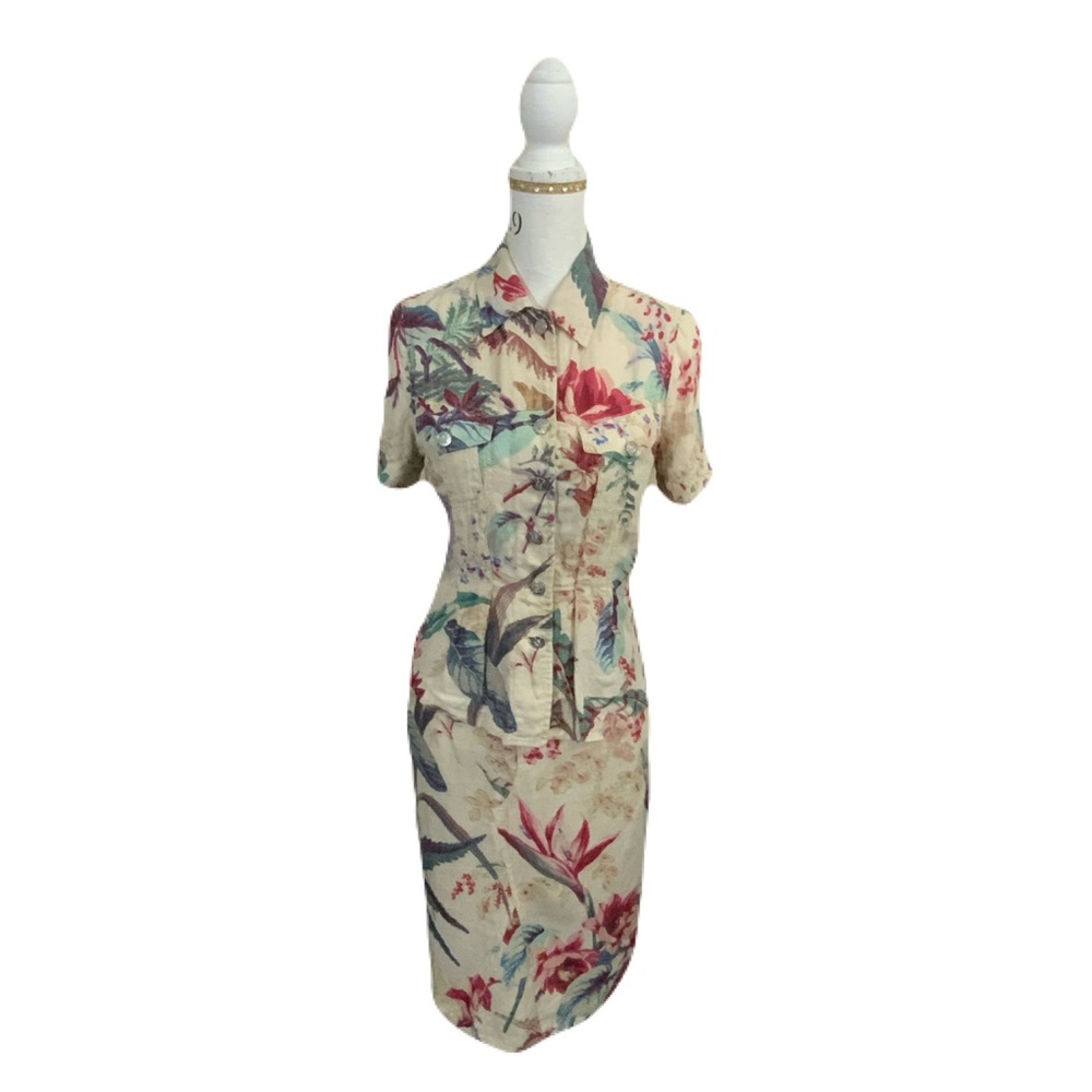 Kenzo Vintage Beige Floral Skirt Suit